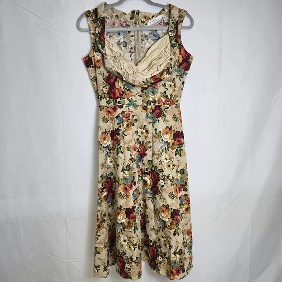 Blue Enchantress Retro Rockabiliy Floral Pin Up Style Midi Dress, Size Medium - Picture 1 of 9